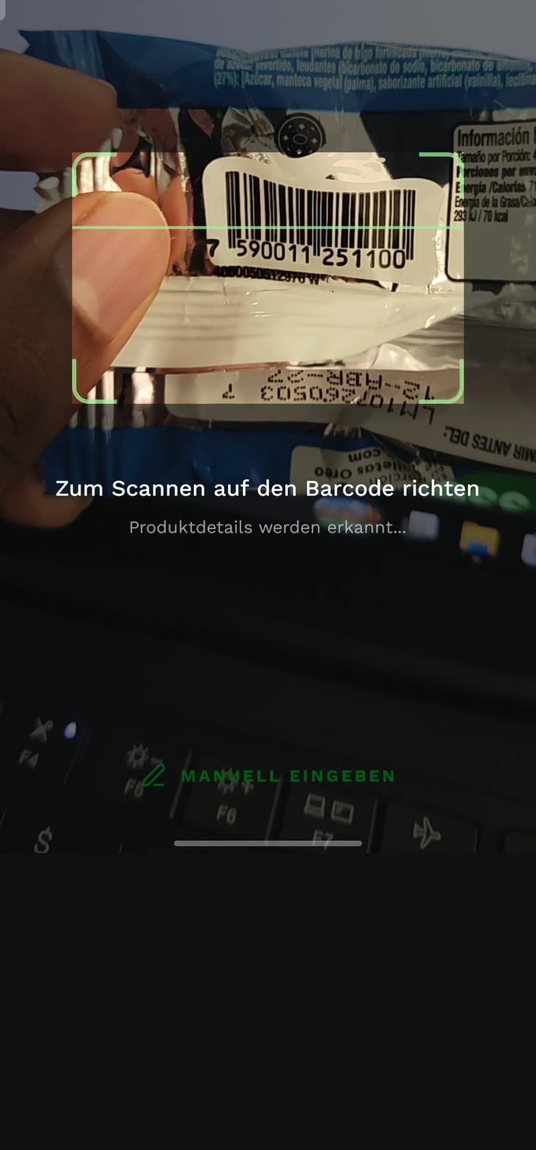 Barcode-Scanner erkennt ein Produkt