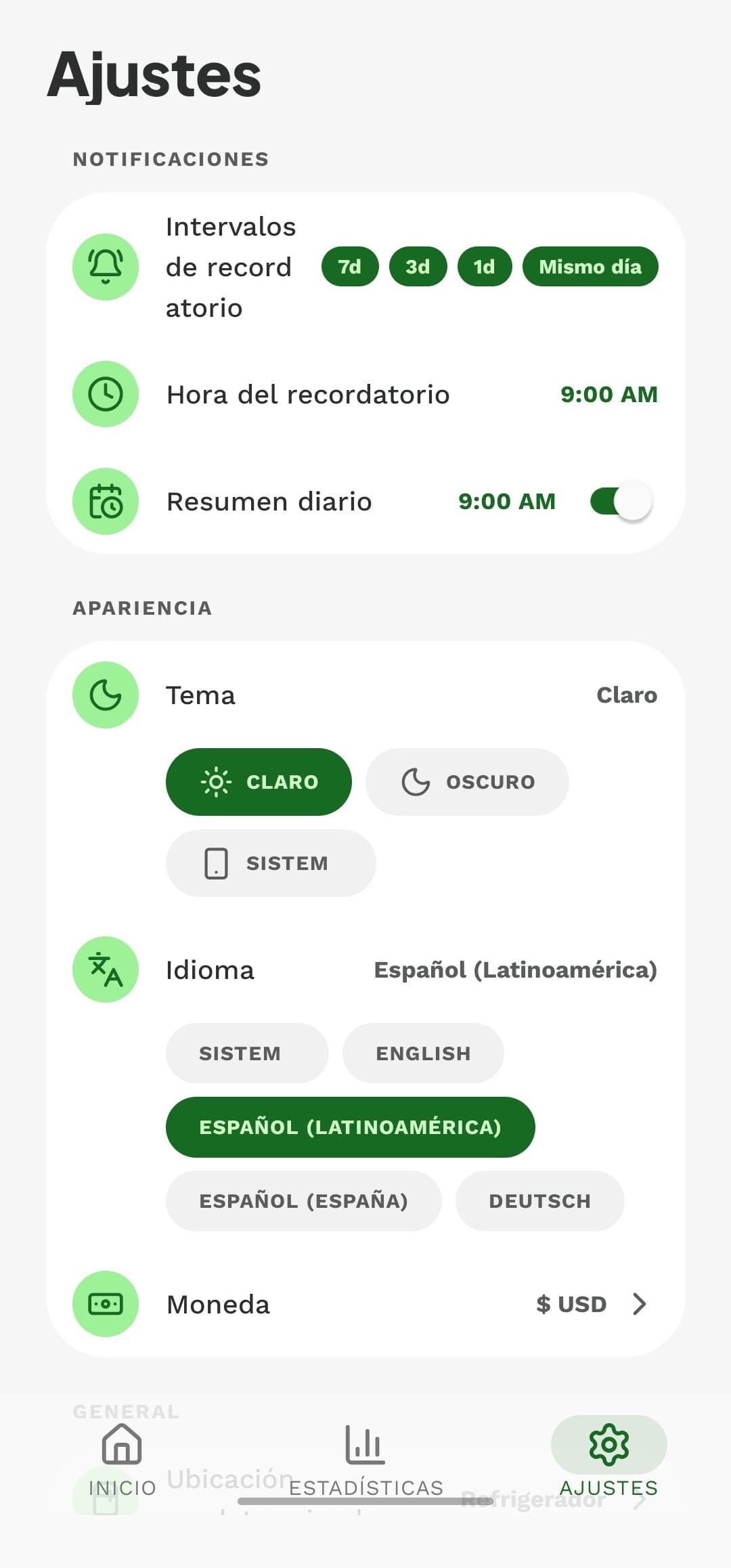 Ajustes — sin necesidad de cuenta