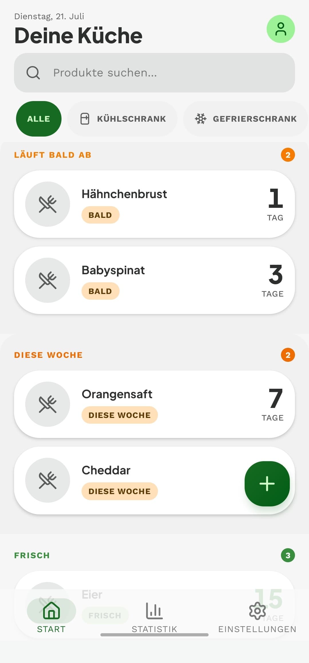 Startbildschirm nach Dringlichkeit sortiert